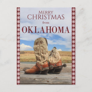 Snowflake Border Oklahoma Cowboy Boots kerst Feestdagenkaart