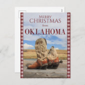 Snowflake Border Oklahoma Cowboy Boots kerst Feestdagenkaart (Voorkant / Achterkant)