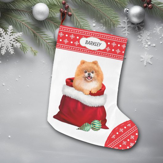 Snowflake Border Pomeranian Gift Surprise Grote Kerstsok