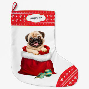 Snowflake Border Pug Gift Surprise Grote Kerstsok