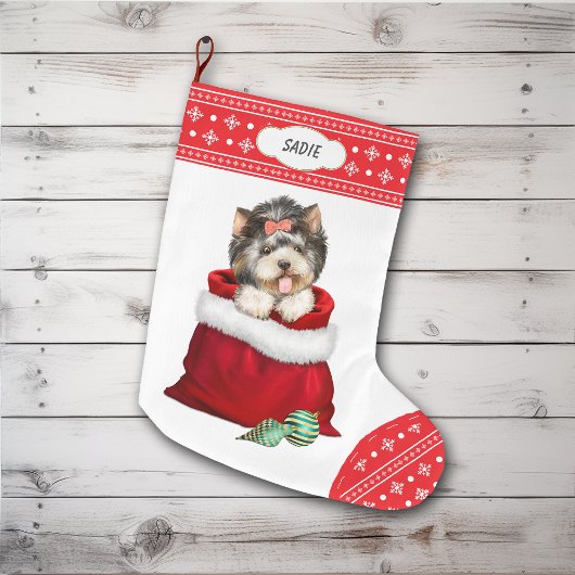 Snowflake Border Yorkie Gift Surprise Grote Kerstsok