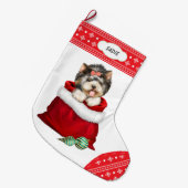 Snowflake Border Yorkie Gift Surprise Grote Kerstsok (Voorkant (Hangend))