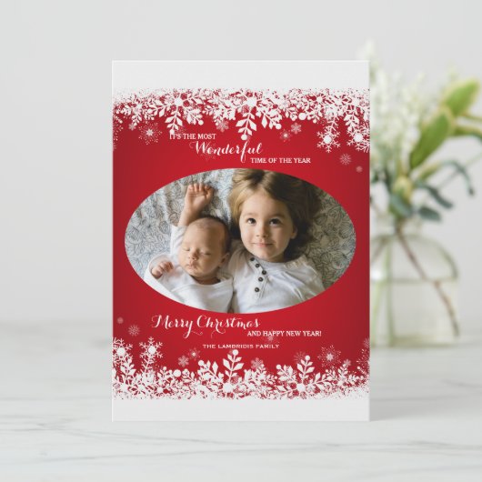 Snowflake Borders Photo Holiday Card Feestdagenkaart (Staand voorkant)