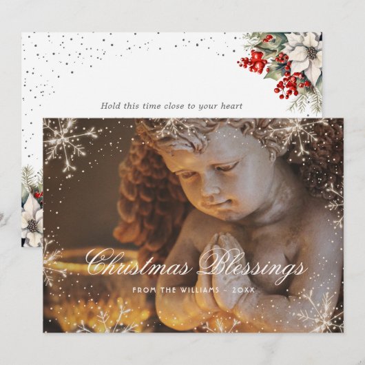 Snowflake Botanical Christmas Blessings Card Feestdagenkaart (Voorkant / Achterkant)