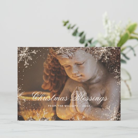Snowflake Botanical Christmas Blessings Card Feestdagenkaart (Staand voorkant)