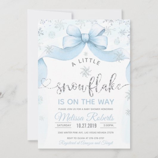Snowflake Bow baby shower Kaart (Voorkant)
