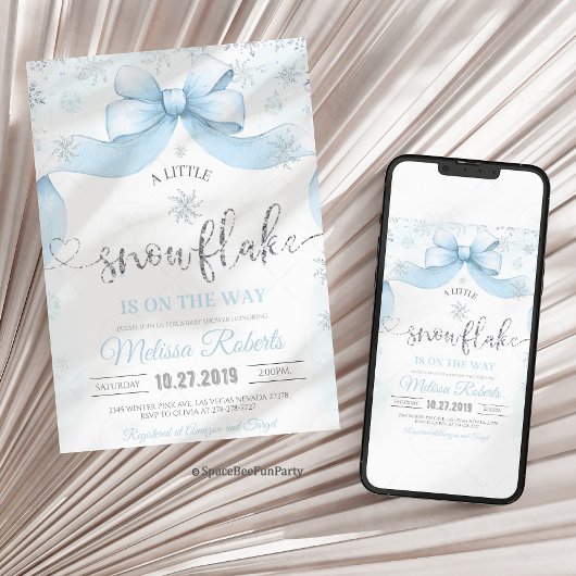 Snowflake Bow baby shower Kaart