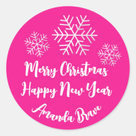 Snowflake Bright roze kerstscript naam Ronde Sticker