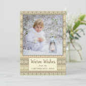 Snowflake Brown Nordic Sweater Foto Warm Wasting Feestdagenkaart (Staand voorkant)