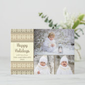 Snowflake Brown Sweater 3 Foto's Aangepaste groet Feestdagenkaart (Staand voorkant)