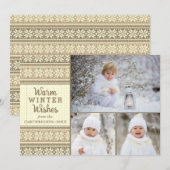Snowflake Brown Sweater Warm Winter Wishes 3 Foto Feestdagenkaart (Voorkant / Achterkant)