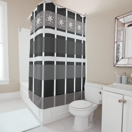 Snowflake Buffalo Pset Black Kerstfeestdag Douchegordijn (In situ)