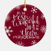 Snowflake Burgundy Geweldige tijd van het Jaar Keramisch Ornament (Achterkant)