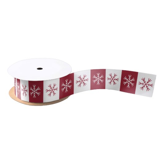 Snowflake Burgundy White Stripe Kerstmis Satijnen Lint (Spoel)
