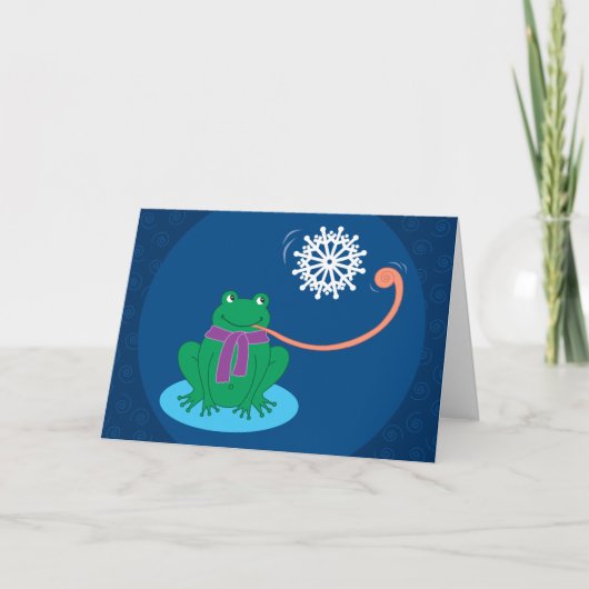 Snowflake-Catching Frog Holiday Greeting Kaart (Voorkant)
