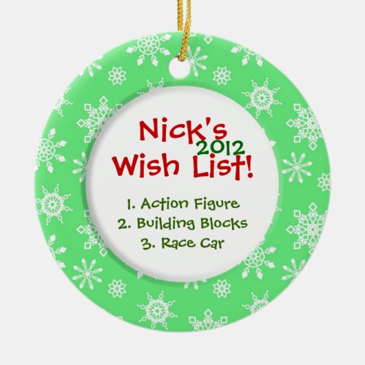 Snowflake Child's Wish List Keramisch Ornament (Voorkant)