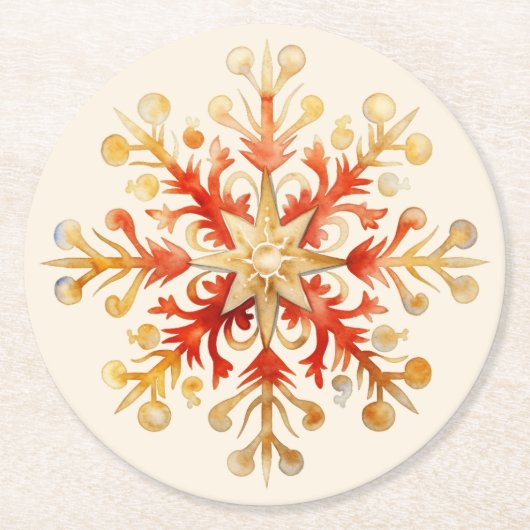 Snowflake Christmas Set of 6  Ronde Kartonnen Onderzetter (Voorkant)