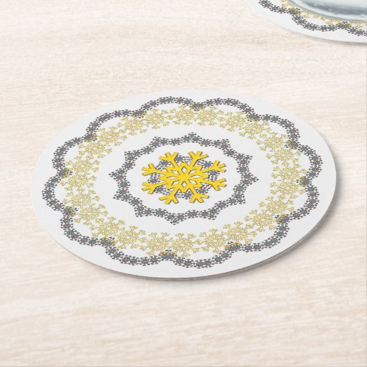 Snowflake Circle Holiday Gold RedGreen Silver Lace Ronde Kartonnen Onderzetter (Gebogen)