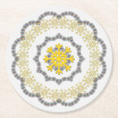 Snowflake Circle Holiday Gold RedGreen Silver Lace Ronde Kartonnen Onderzetter (Voorkant)