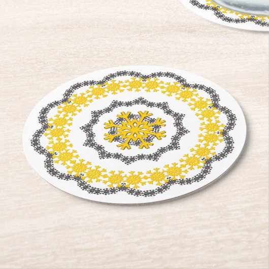 Snowflake Circle Holiday Gold RedGreen White Lacey Ronde Kartonnen Onderzetter (Gebogen)