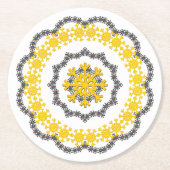 Snowflake Circle Holiday Gold RedGreen White Lacey Ronde Kartonnen Onderzetter (Voorkant)