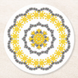 Snowflake Circle Holiday Gold RedGreen White Lacey Ronde Kartonnen Onderzetter