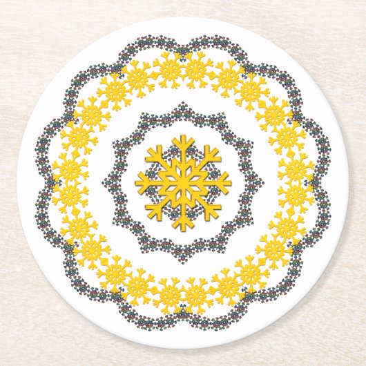 Snowflake Circle Holiday Gold RedGreen White Lacey Ronde Kartonnen Onderzetter (Voorkant)