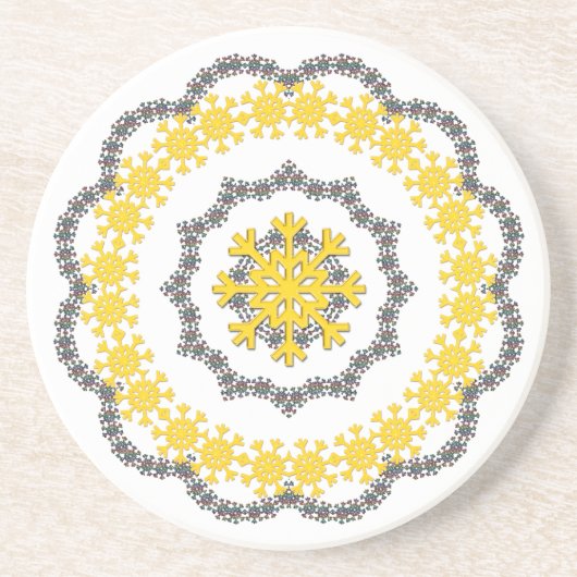 Snowflake Circle Holiday Gold RedGreen White Lacey Zandsteen Onderzetter (Voorkant)