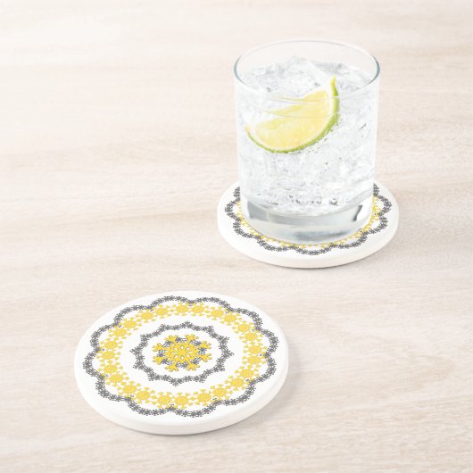 Snowflake Circle Holiday Gold RedGreen White Lacey Zandsteen Onderzetter (Zijkant)