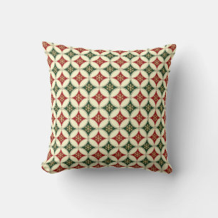Snowflake Circles-3-Red-Cream-Green-Sq Pillow Kussen
