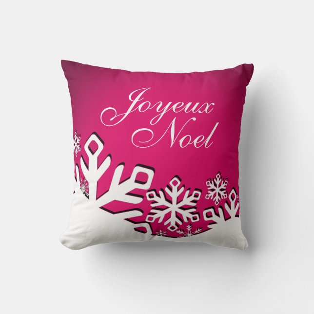 Snowflake City Joyeux Noel Kerstmis | fuschia Kussen (Voorkant)