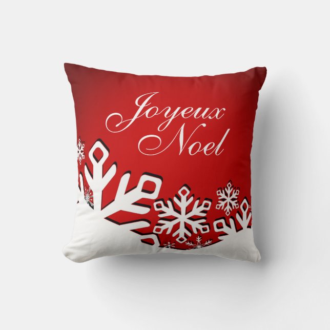 Snowflake City Joyeux Noel Kerstmis | rood Kussen (Voorkant)