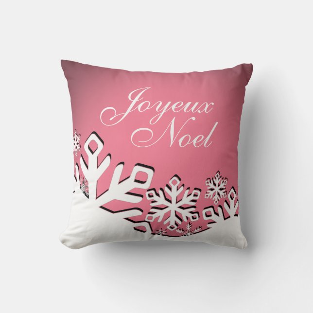 Snowflake City Joyeux Noel Kerstmis | Roze Kussen (Voorkant)