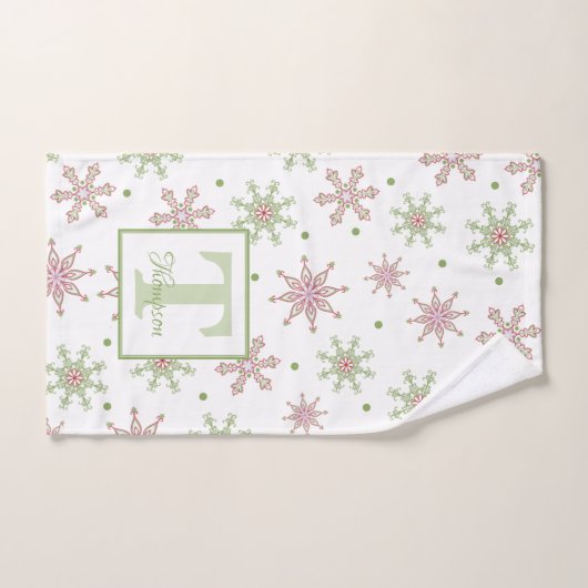 Snowflake Colorful Monogram Modern Familienaam Handdoek (Handdoek)