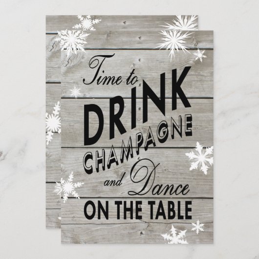 Snowflake Couple's Shower Time to Drink Champagne Kaart (Voorkant / Achterkant)