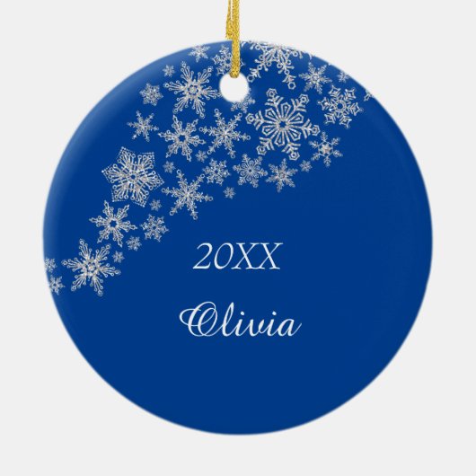 Snowflake Dancer Blue Persoonlijke Kerstmis Keramisch Ornament (Achterkant)