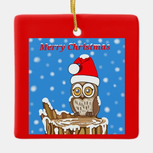 Snowflake de Owl met Kerstmis Keramisch Ornament (Voorkant)