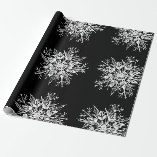 Snowflake Design Black White Cadeaupapier (Uitgerold)