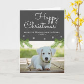 Snowflake Dog Foto van Cute Kerstpine Branches Kaart (Gele Bloem)