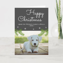 Snowflake Dog Foto van Cute Kerstpine Branches Kaart
