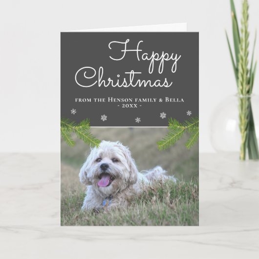 Snowflake Dog Foto van Cute Kerstpine Branches Kaart (Voorkant)