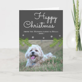 Snowflake Dog Foto van Cute Kerstpine Branches Kaart