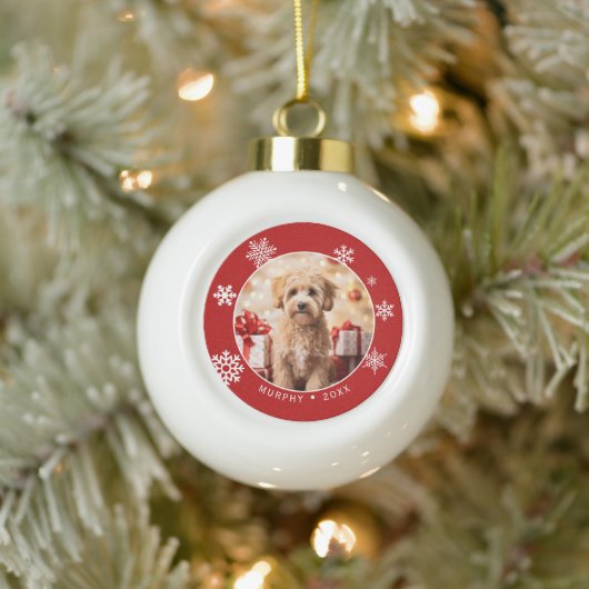 Snowflake Dog Photo Ornament with Tree Backside (Boom)