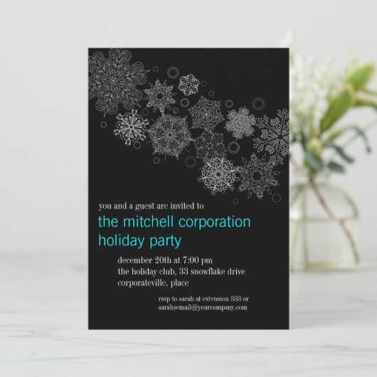 Snowflake Ebony Holiday Party Kaart (Staand voorkant)