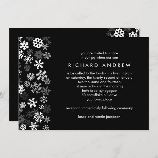 Snowflake Edge Bar Mitzvah Kaart (Voorkant / Achterkant)