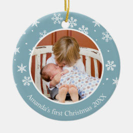 Snowflake Eerste Kerstmis 2 Foto Aangepast Keramisch Ornament