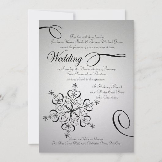 Snowflake Elegance Zilveren Winter Wedding Kaart (Voorkant)