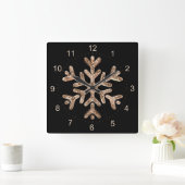 Snowflake Elegant Black en Gold Kerstmis Vierkante Klok (Huis)