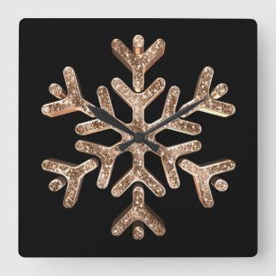 Snowflake Elegant Black en Gold Vierkante Klok