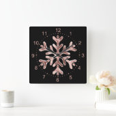 Snowflake Elegant Black en Roos Gold Kerstmis Vierkante Klok (Huis)